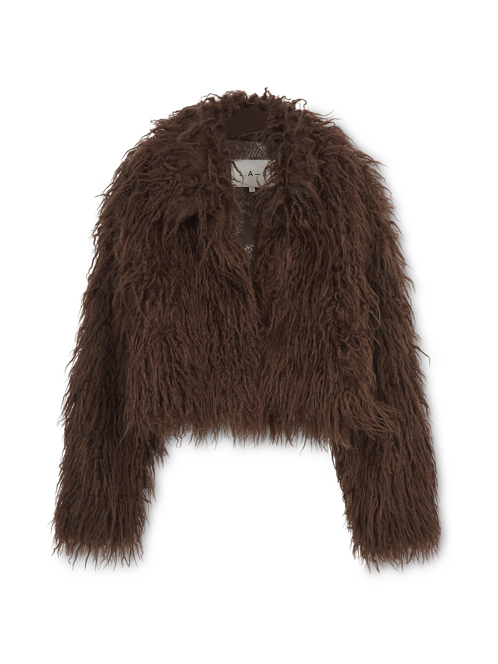 'XOXO' FAUX FUR CROPPED JACKET BROWN - Image 5