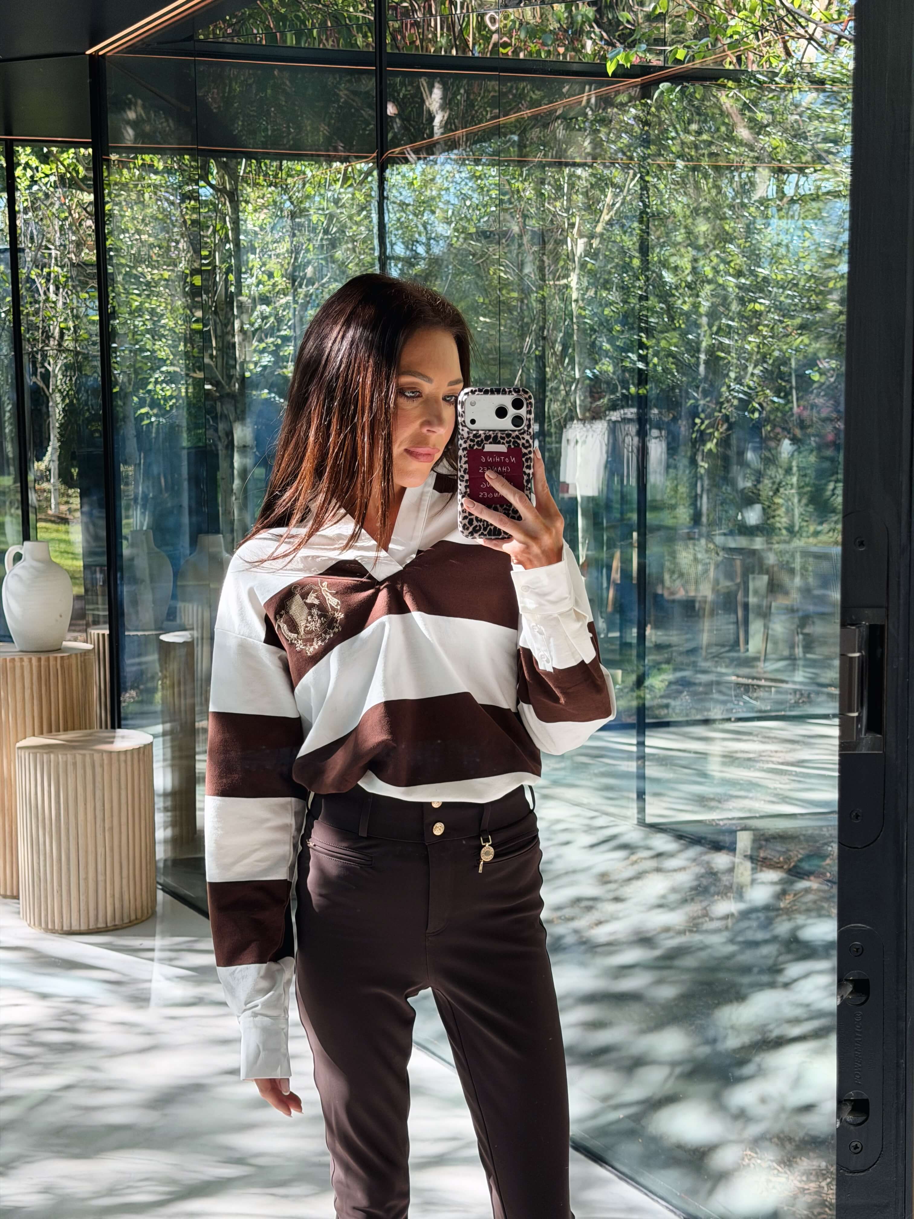 'CLEMENCE' VARSITY STRIPED RUGBY TOP BROWN - Image 3