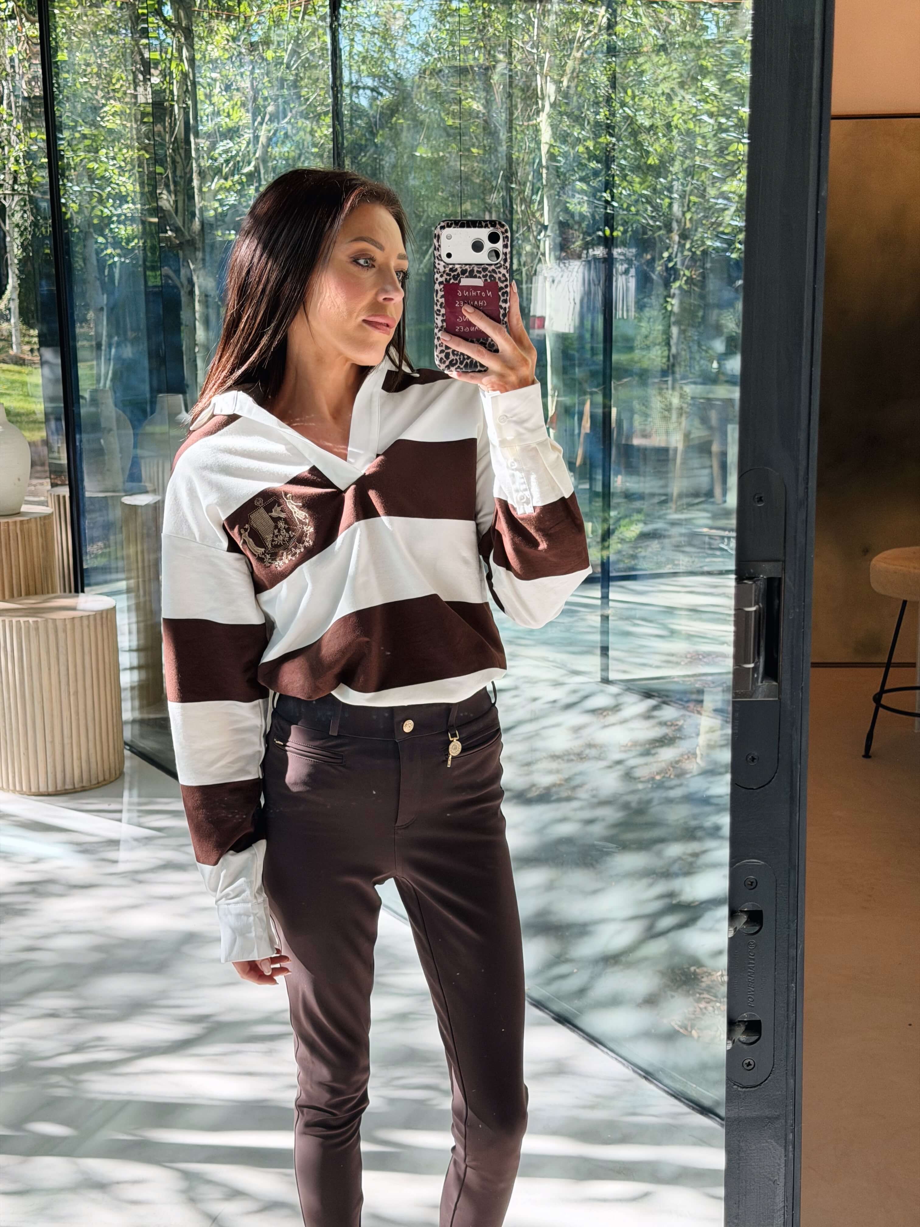 'CLEMENCE' VARSITY STRIPED RUGBY TOP BROWN - Image 4