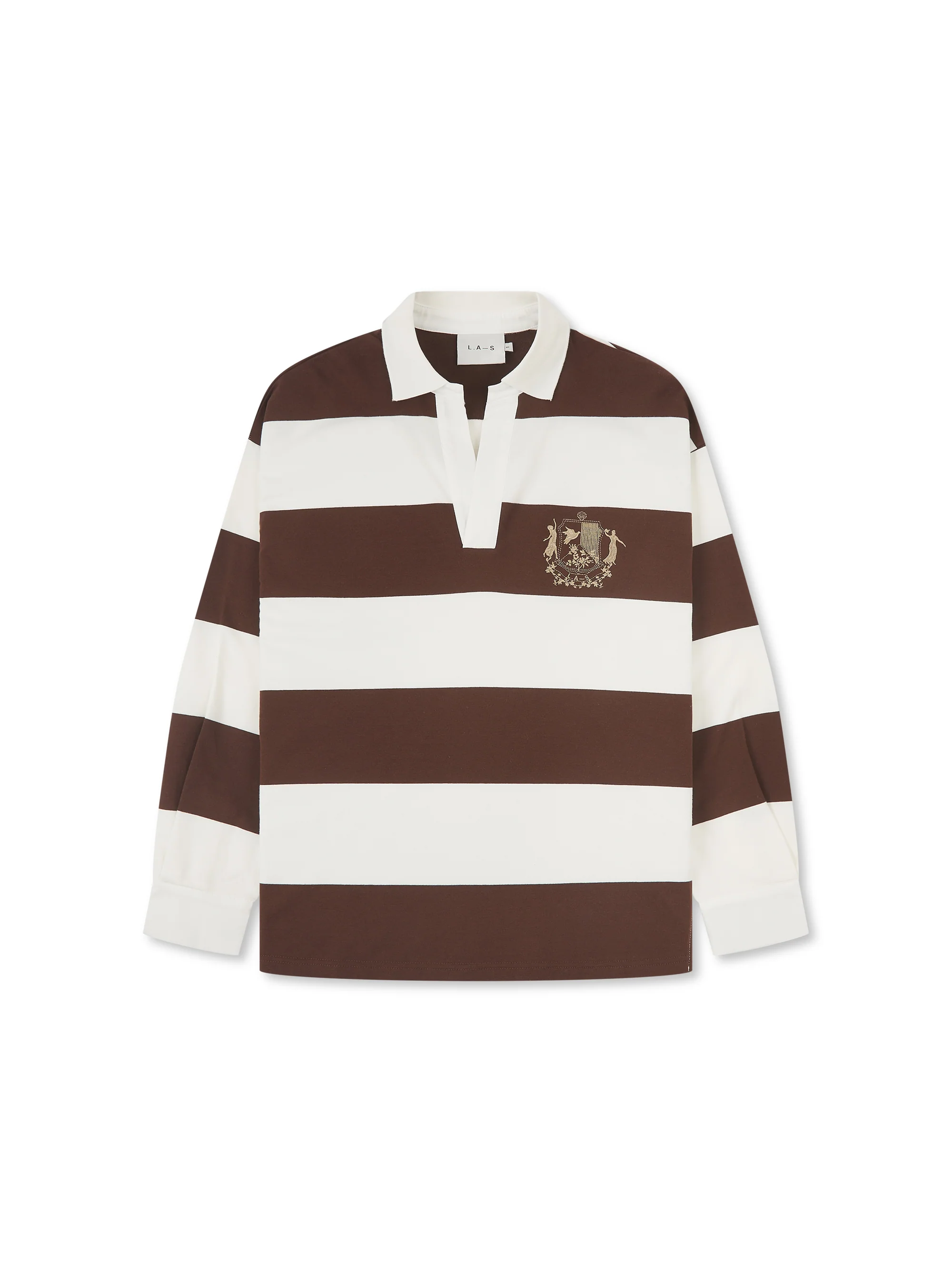 'CLEMENCE' VARSITY STRIPED RUGBY TOP BROWN - Image 5