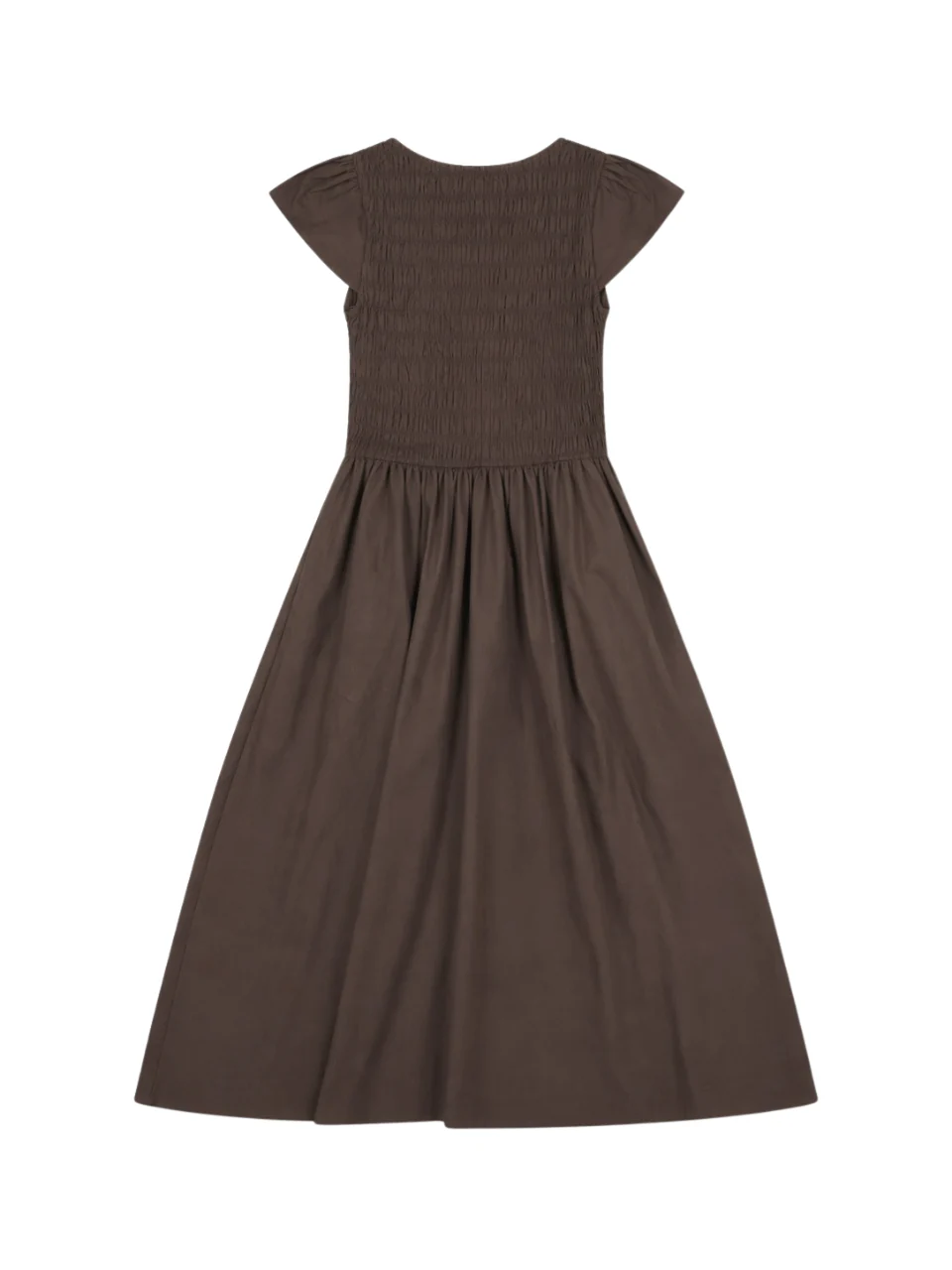 'ELIZABETH' SHIRRED BODICE SHORT SLEEVE MIDAXI DRESS BROWN - Image 5