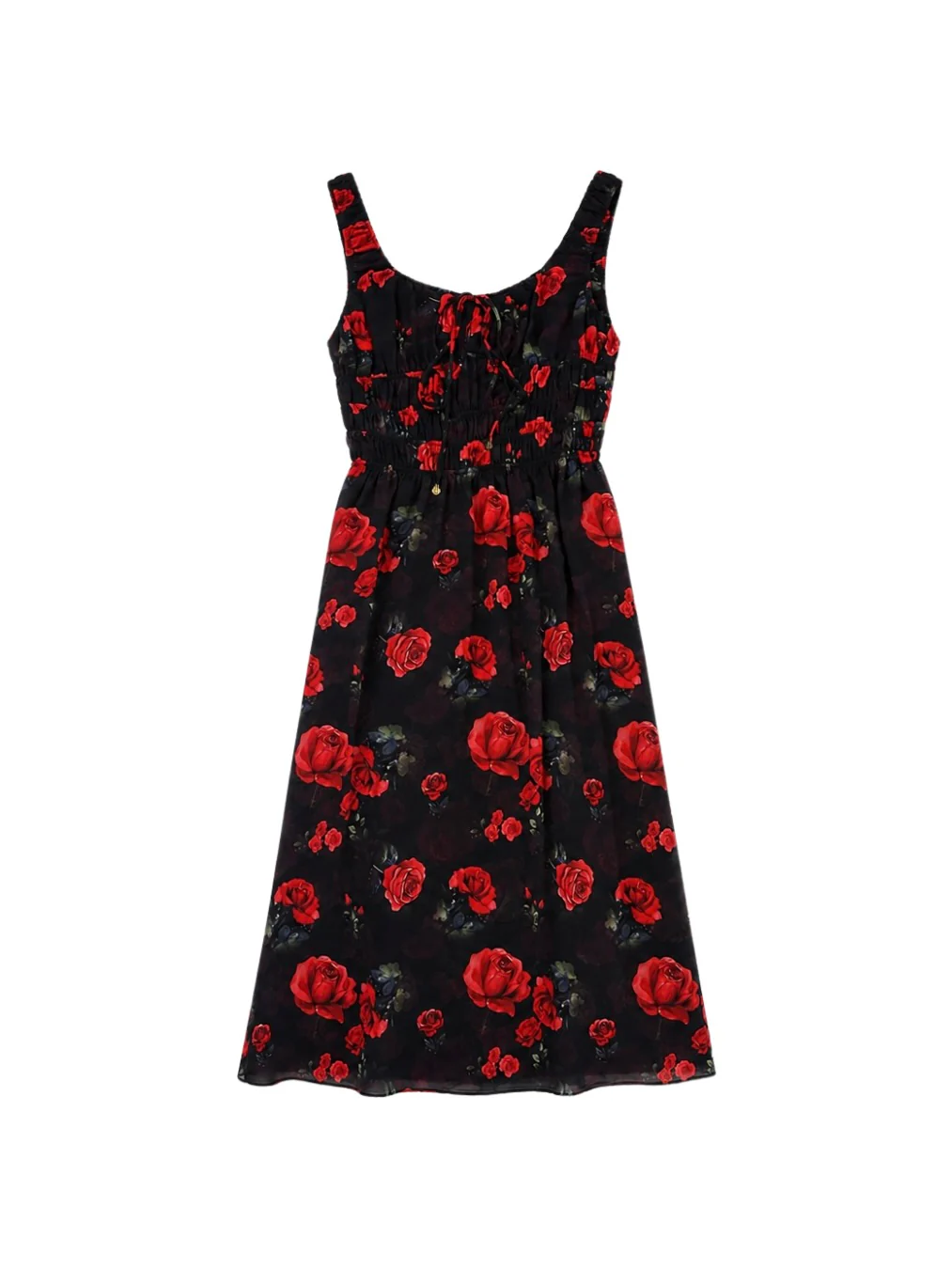 **PRE-ORDER** 'I HEART NYC' ROSE PRINT SHIRRED BODICE MIDI DRESS BLACK MULTI - Image 3