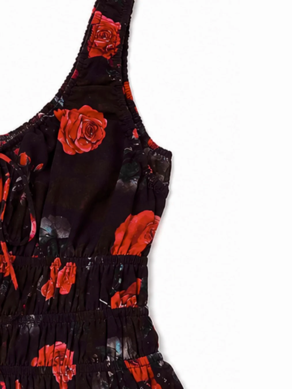 **PRE-ORDER** 'I HEART NYC' ROSE PRINT SHIRRED BODICE MIDI DRESS BLACK MULTI - Image 4