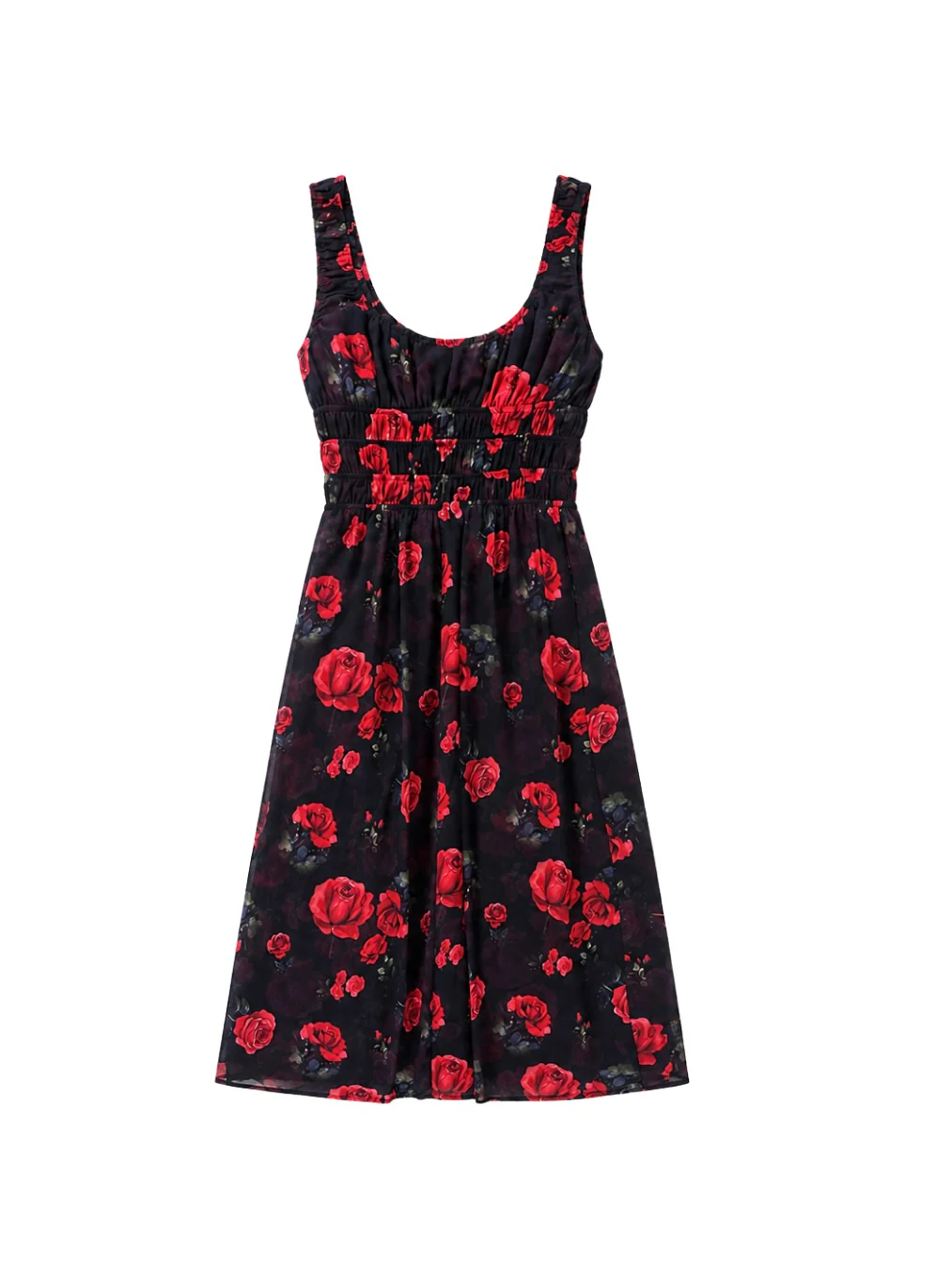 **PRE-ORDER** 'I HEART NYC' ROSE PRINT SHIRRED BODICE MIDI DRESS BLACK MULTI - Image 5