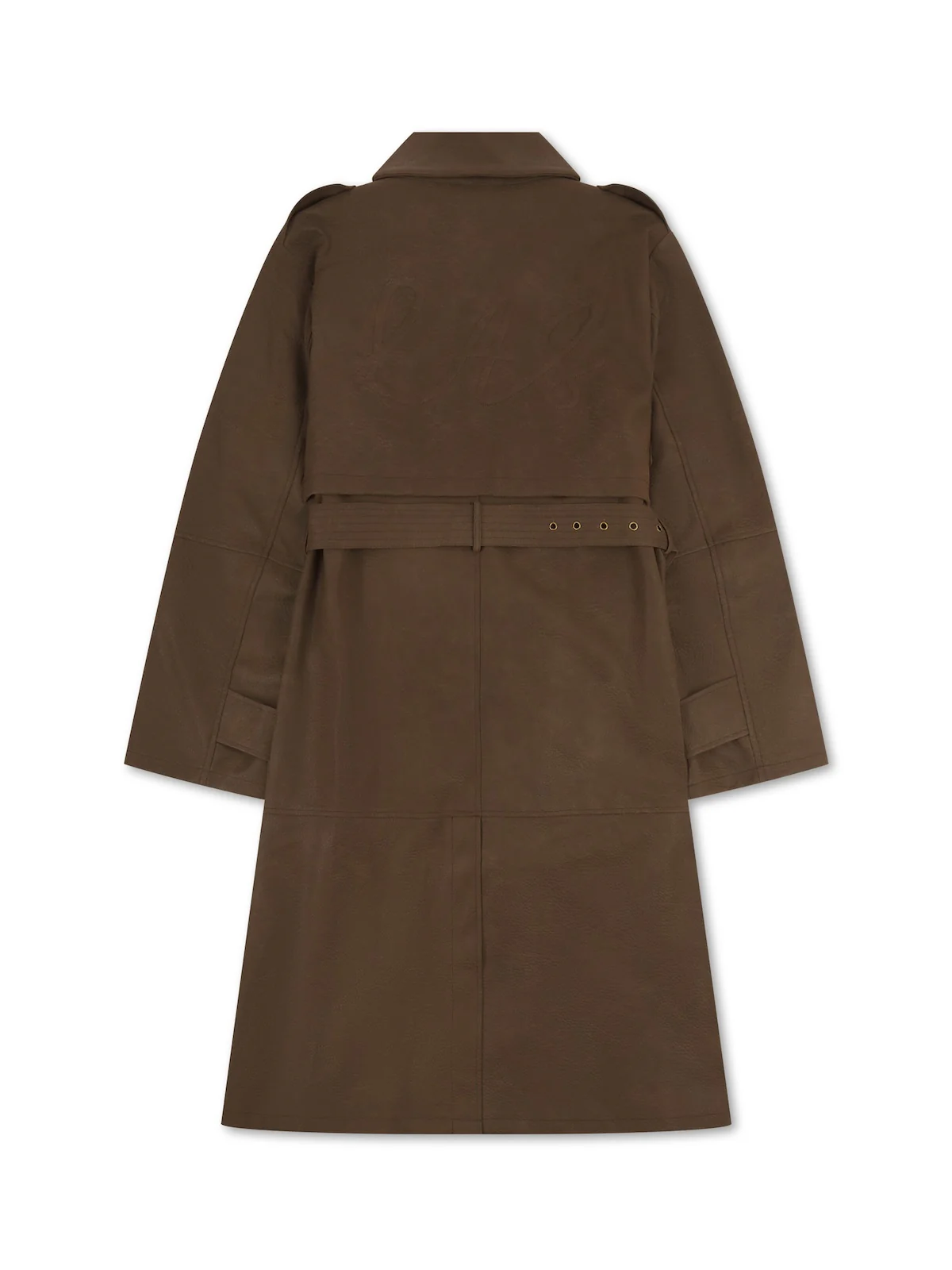'VERSAILLES' LIMITED EDITION FAUX LEATHER SIGNATURE BELTED TRENCH COAT BROWN - Image 6