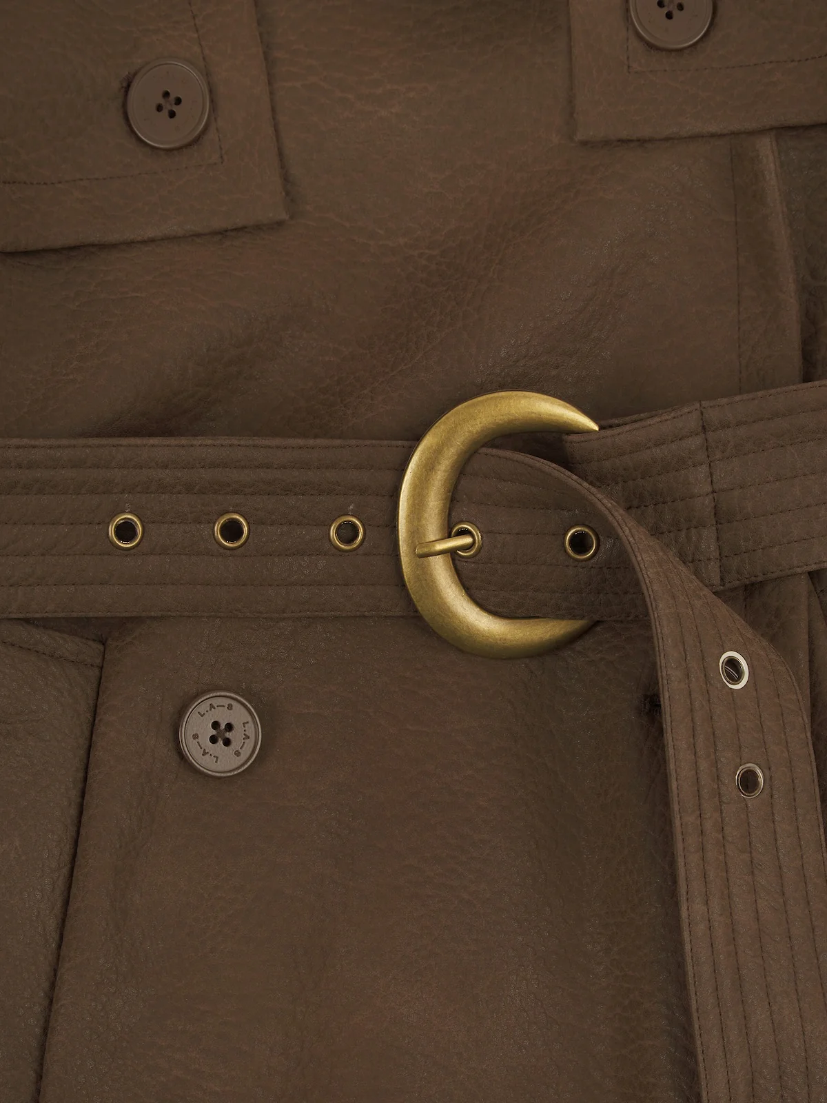 'VERSAILLES' LIMITED EDITION FAUX LEATHER SIGNATURE BELTED TRENCH COAT BROWN - Image 9
