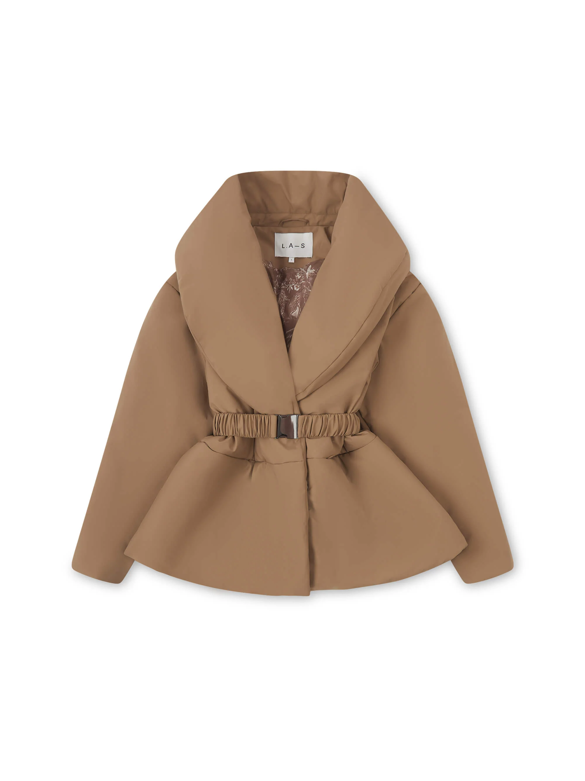 'MARAIS' SHAWL COLLAR BELTED PUFFER OVERSIZED JACKET BROWN - Image 6