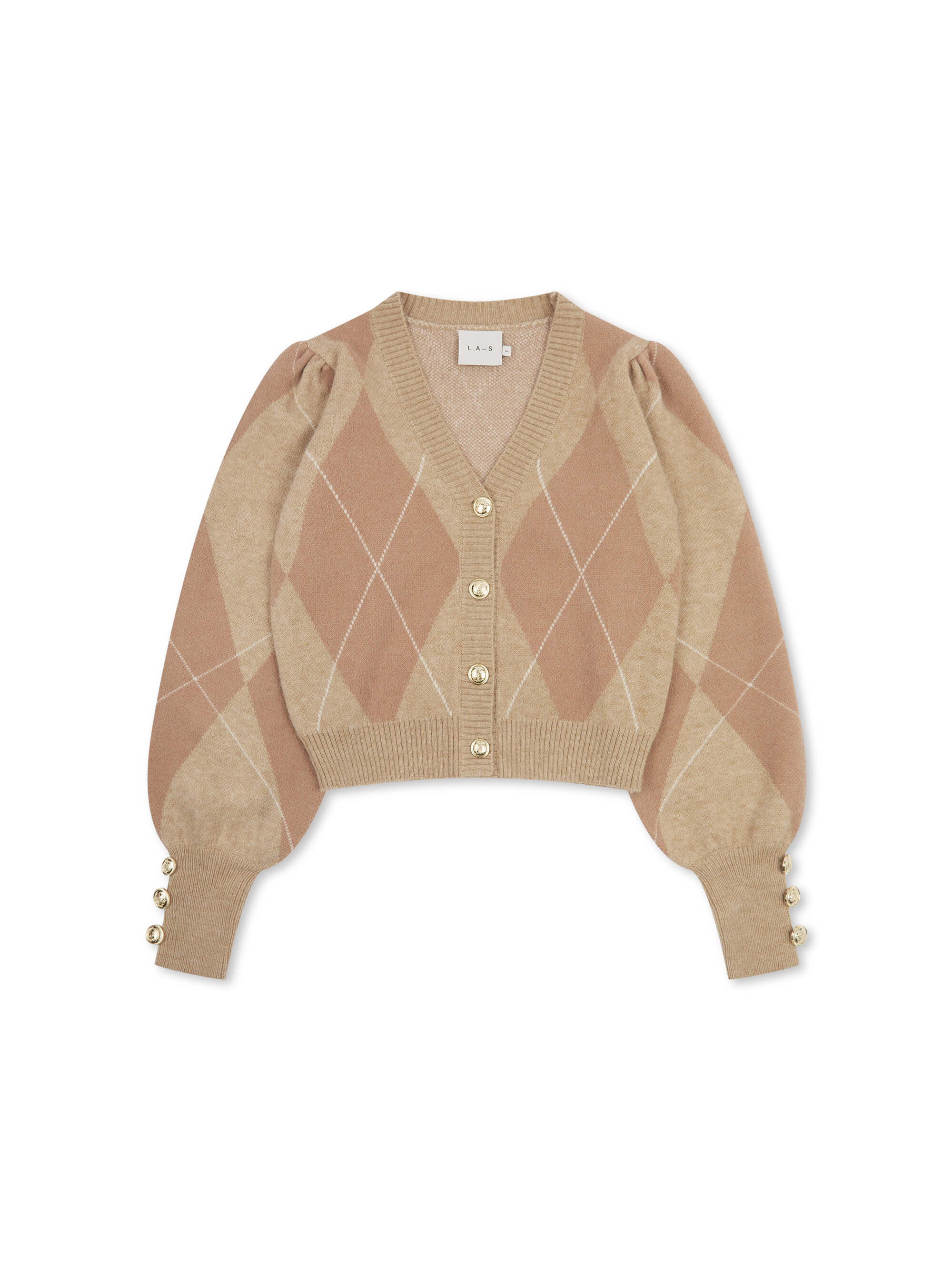‘PICTURE PERFECT’ ARGYLE DIAMOND KNIT CARDIGAN CAMEL - Image 6