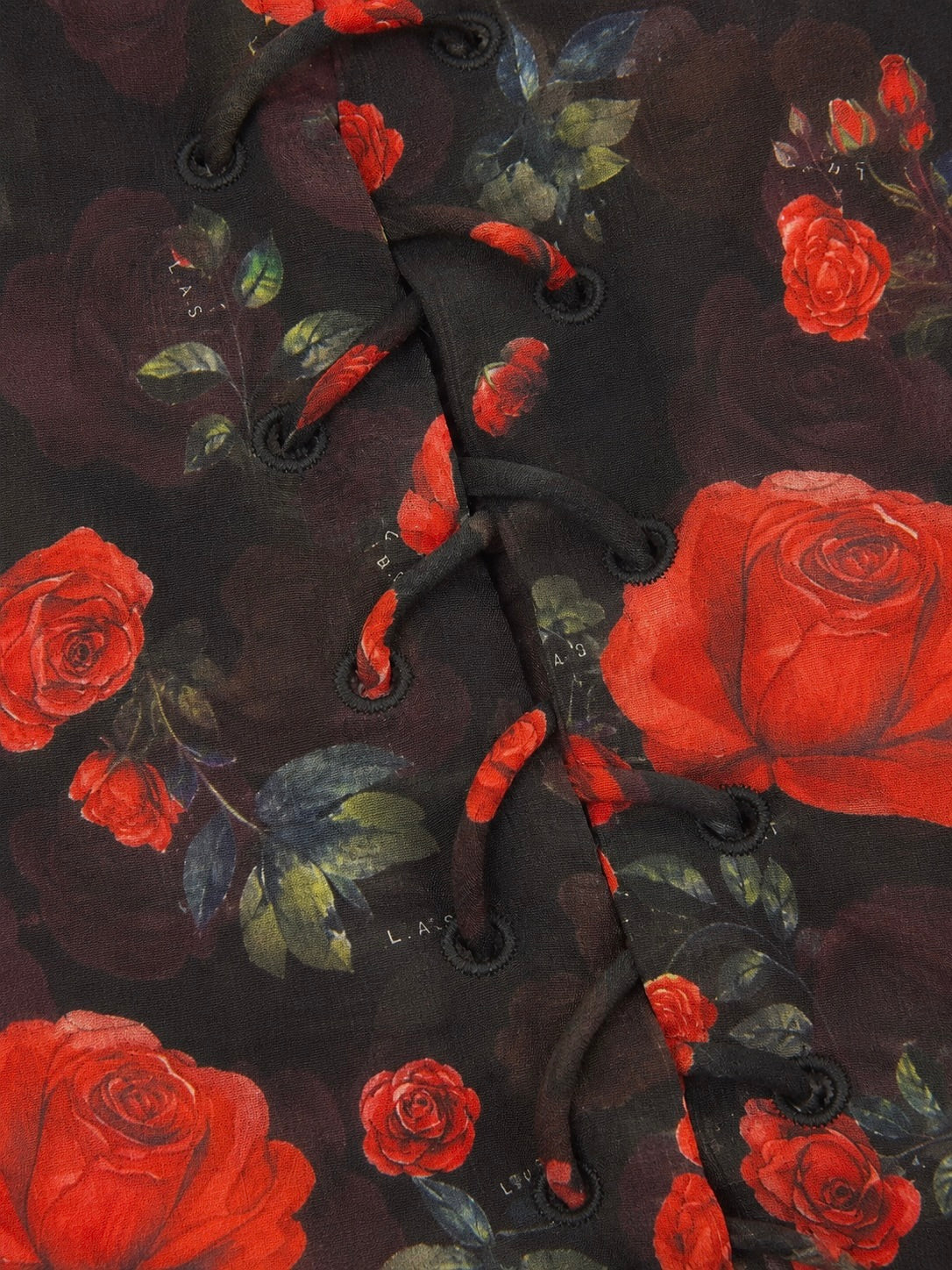 **PRE-ORDER** 'I HEART NYC' ROSE PRINT LACE UP BLOUSE BLACK - Image 4
