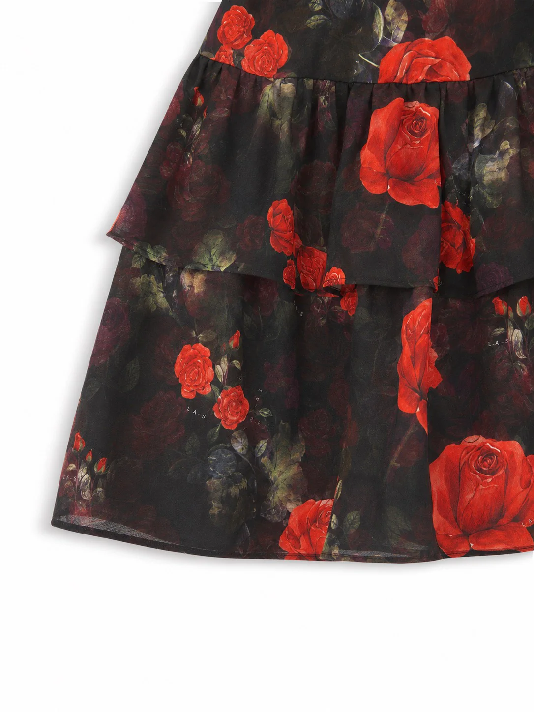 **PRE-ORDER** 'I HEART NYC' ROSE PRINT TIERED RUFFLE SKORT BLACK - Image 3