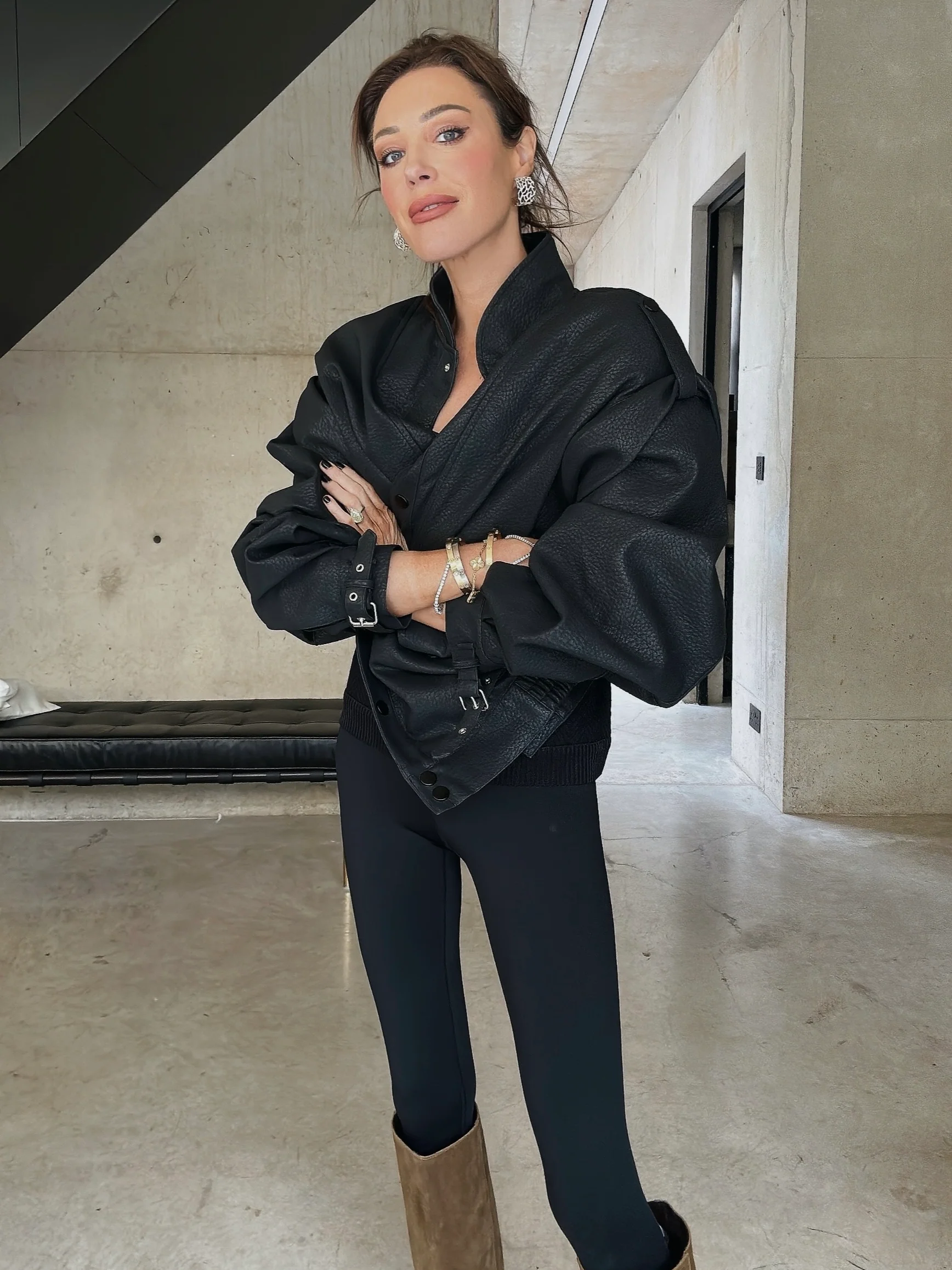 'SIENNA' FAUX LEATHER OVERSIZED MULTI WAY JACKET BLACK - Image 3