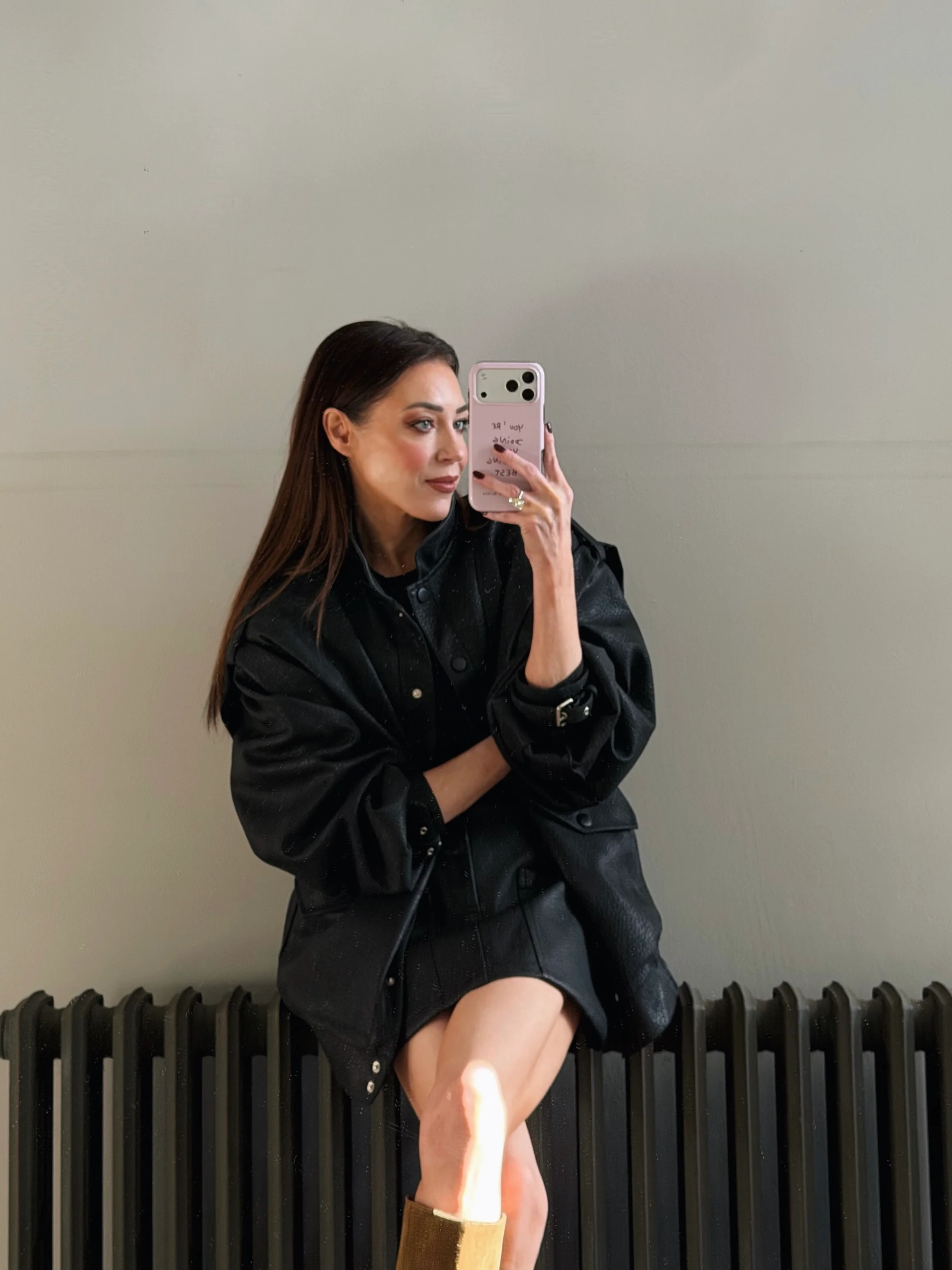 'SIENNA' FAUX LEATHER OVERSIZED MULTI WAY JACKET BLACK - Image 6